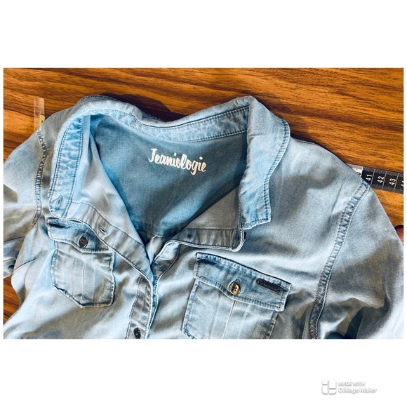 Jeaniologie Light Denim Jumper Drawstring Waist & Button Roll-Up Sleeves Size M - Picture 10 of 10